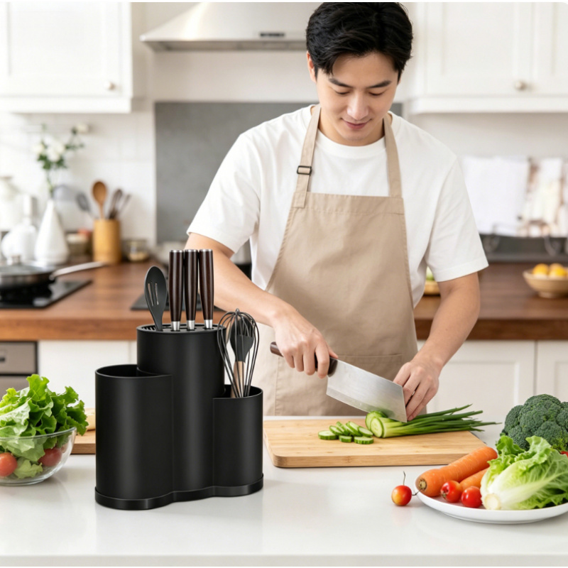 Commercial Kitchen Knife Holder - Multi-Function PP Knife Block & Utensil