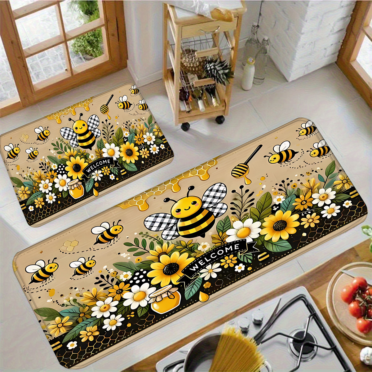 Bee Flower Kitchen Long Carpet - Commercial Kitchen Door 리뷰 및 가격